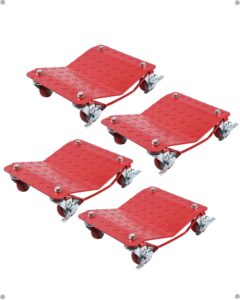 dexso [6000 lbs] tire wheel dolly car set of 4, heavy duty carbon steel car mover with antiskid plate & 360 degree rotatable wheel, 16"*13", red