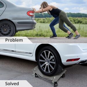 MERXENG [3000 lbs] Tire Wheel Dolly Car Set of 2, Heavy Duty Carbon Steel Car Mover with Antiskid Plate & 360 Degree Rotatable Wheel, 16"*12", Silver