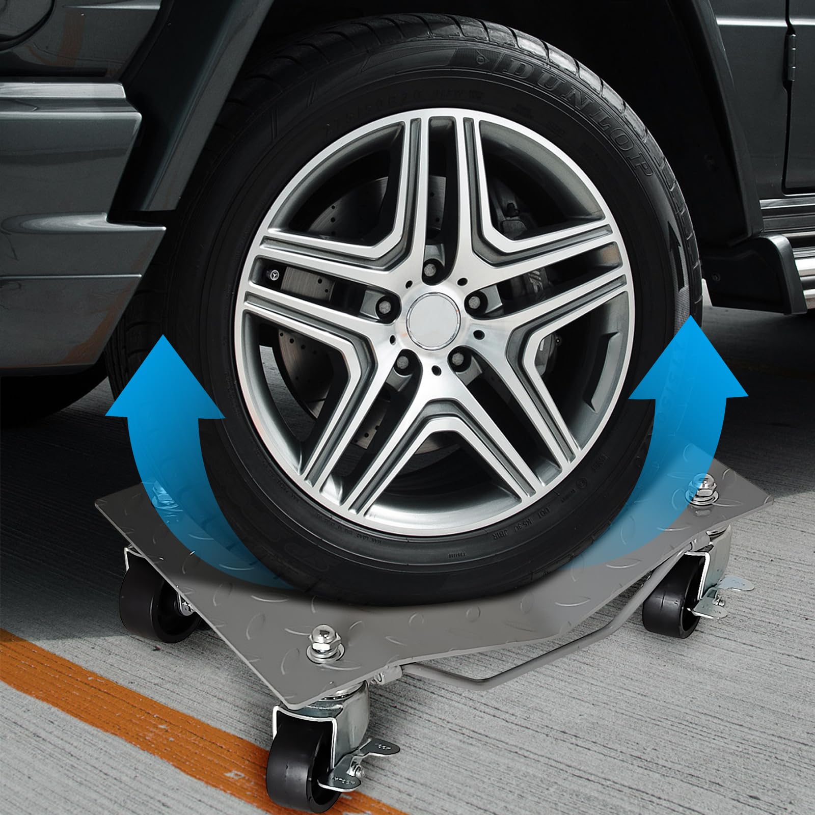 MERXENG [3000 lbs] Tire Wheel Dolly Car Set of 2, Heavy Duty Carbon Steel Car Mover with Antiskid Plate & 360 Degree Rotatable Wheel, 16"*12", Silver