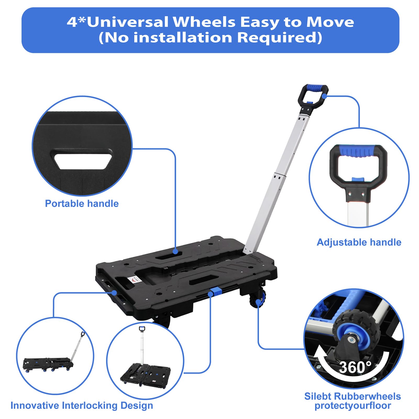 LEADALLWAY Folding Hand Truck Dolly Cart,Collapsible Luggage Cart,Multiple Carts Assembly Feasible 300LBS