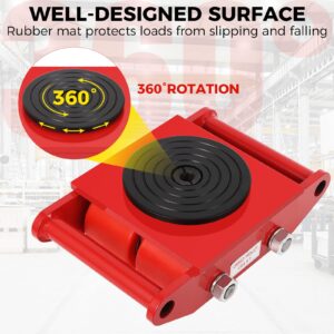 Garvee Industrial Machinery Dolly, 6 Ton / 13200 lbs Machinery Skate, Heavy Duty Carbon Steel Machinery Moving Skate with 360° Rotation Anti-Skid Cover and 4 PU Wheels, for Workshops, Warehouses,Red