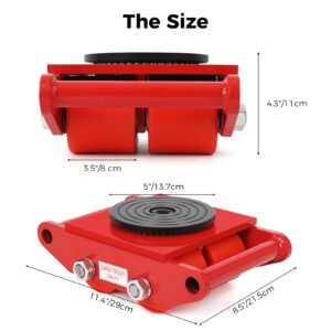 Garvee Industrial Machinery Dolly, 6 Ton / 13200 lbs Machinery Skate, Heavy Duty Carbon Steel Machinery Moving Skate with 360° Rotation Anti-Skid Cover and 4 PU Wheels, for Workshops, Warehouses,Red