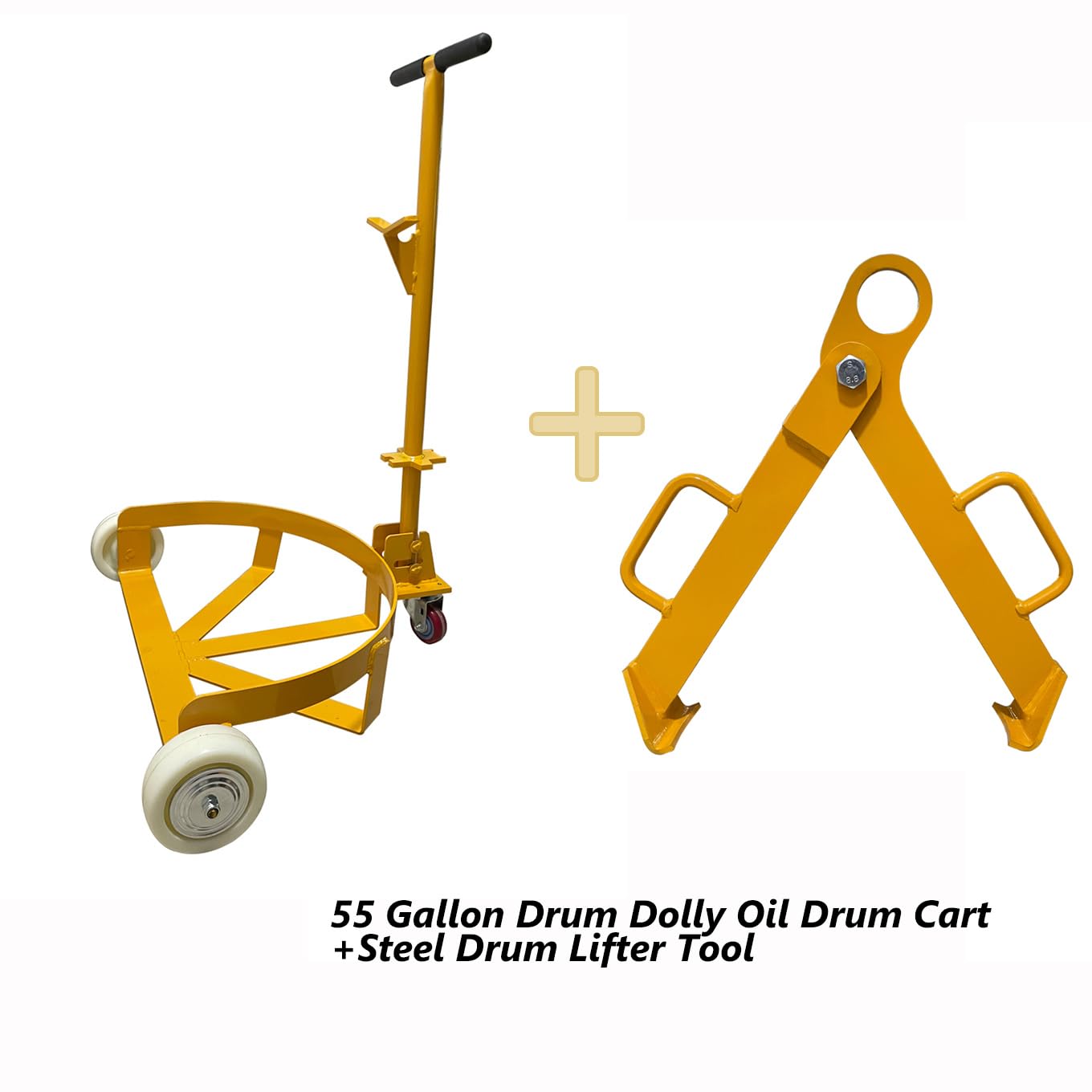 Say Goodbye to Struggling with Heavy Barrels. Effortless Transportation with The Wheels Steel Cart Round Dolly, Vertical Drum Clamp- -Drum Lift for 1100 Lbs Capacity Use Together.