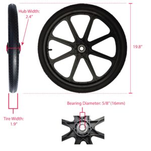 2 Pack Replacement Wheels for Rubbermaid Big Wheel Cart 5/8" Axle Bearings 20 Inch Diameter Pneumatic Air Filled Tire