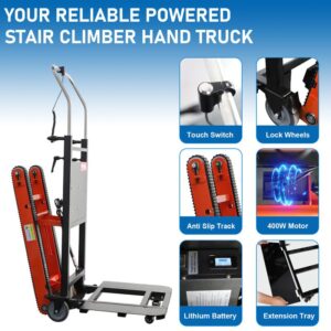 RXFSP Electric Stair Climbing Dolly, 400W Powered Electric Stair Climber Hand Truck Dolly Cart for Moving, 441lb Capacity Heavy Duty Stair Crawler Dolly