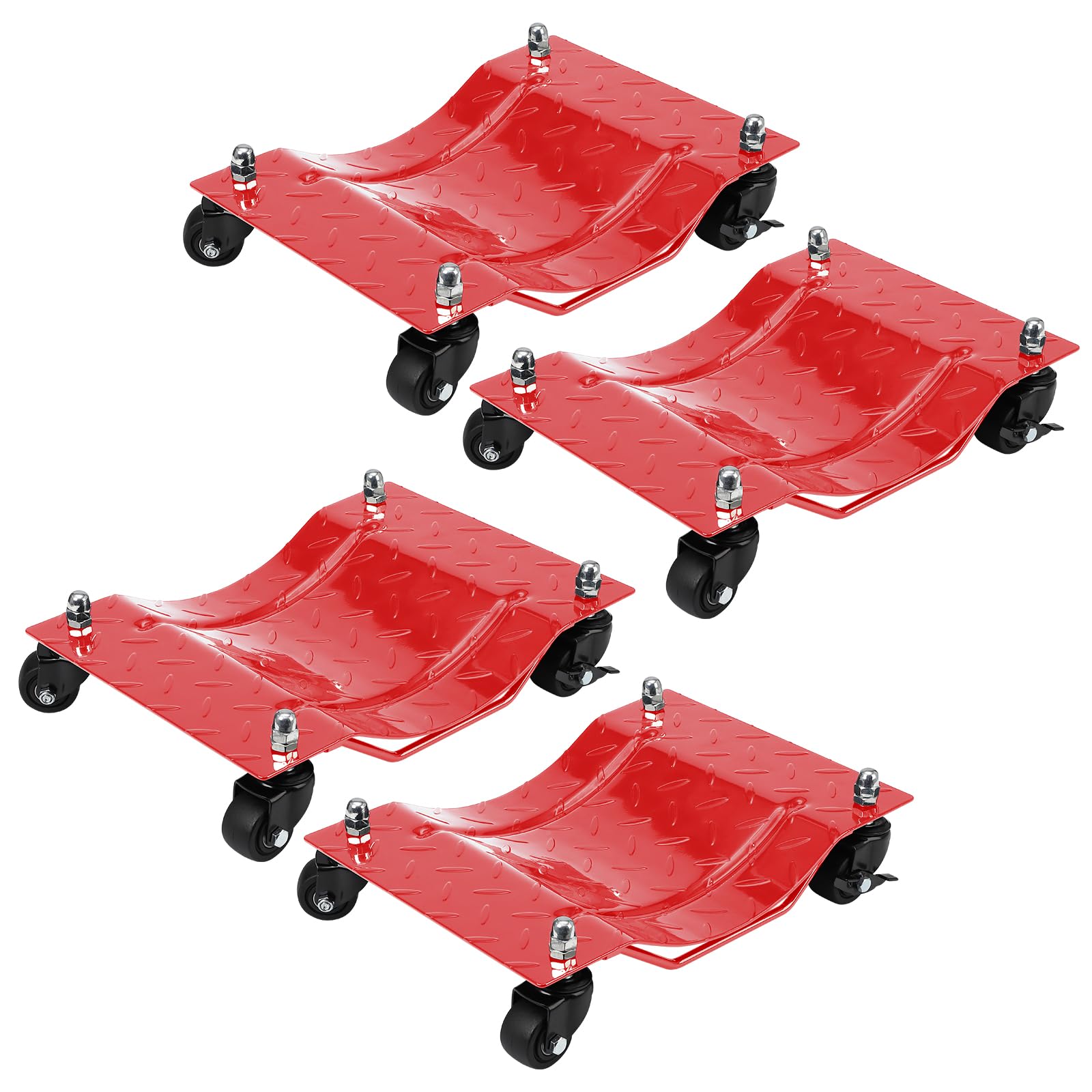 4-Pack Heavy Duty Car Dolly, Cuisinaid Wheel Car Dolly Ball Bearings Skate with 360° Rotational Wheel for Moving Cars, Trucks, Trailers, Motorcycles, Makes Moving A Car Easy, 6000 lbs Capacity, Red