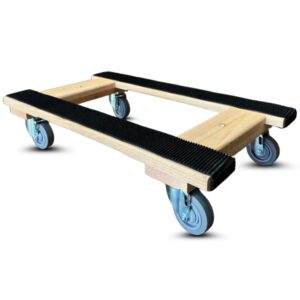 made in usa solid oak h-frame furniture dolly by casterhq - 18x30 inch, non-slip grip, 4-inch thermo rubber wheels, 960 lbs load capacity - premium moving dolly for heavy furniture