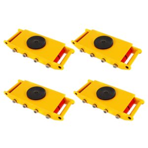 CNCEST 12T Industrial Machinery Mover, 4 PCS Carbon Steel Machinery Moving Skate with 8 PU Rollers and 360° Rotation Non-Slip Cap, Machinery Skate Dolly for Warehouse Factory, Yellow