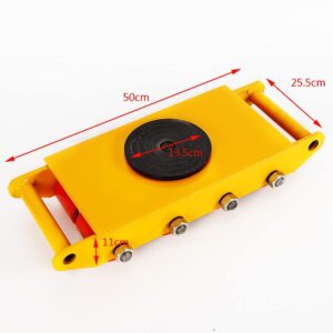 CNCEST 12T Industrial Machinery Mover, 4 PCS Carbon Steel Machinery Moving Skate with 8 PU Rollers and 360° Rotation Non-Slip Cap, Machinery Skate Dolly for Warehouse Factory, Yellow