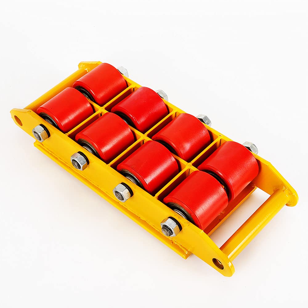 CNCEST 12T Industrial Machinery Mover, 4 PCS Carbon Steel Machinery Moving Skate with 8 PU Rollers and 360° Rotation Non-Slip Cap, Machinery Skate Dolly for Warehouse Factory, Yellow