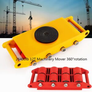 CNCEST 12T Industrial Machinery Mover, 4 PCS Carbon Steel Machinery Moving Skate with 8 PU Rollers and 360° Rotation Non-Slip Cap, Machinery Skate Dolly for Warehouse Factory, Yellow