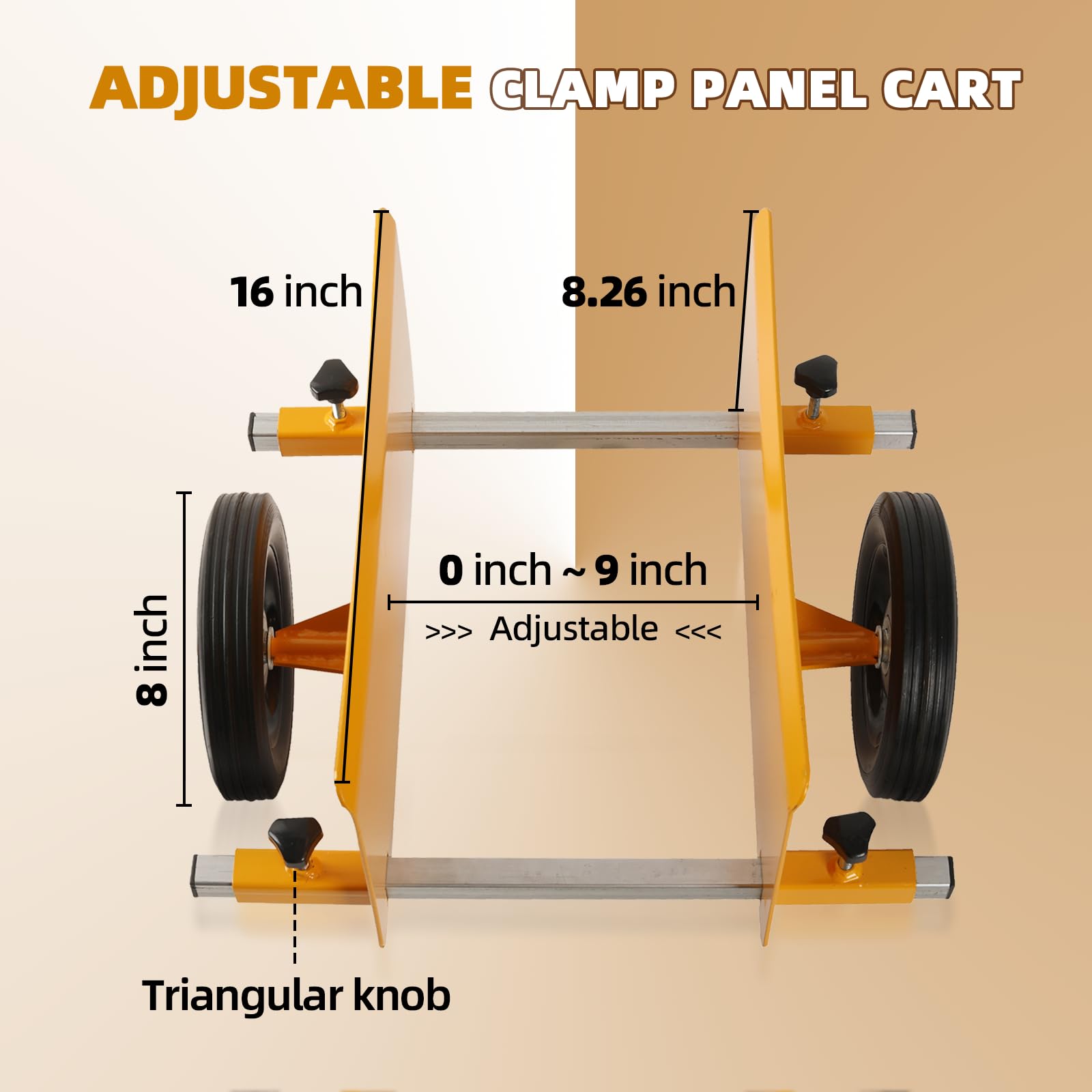 AR-PRO Heavy Duty Panel Dolly - 600LB Weight Capacity, Up to 9" Width Capacity with 8" Solid Rubber Wheels - Sturdy Adjustable Panel Cart for Panel Mover, Wood Mover, Drywall Mover and Door Dolly