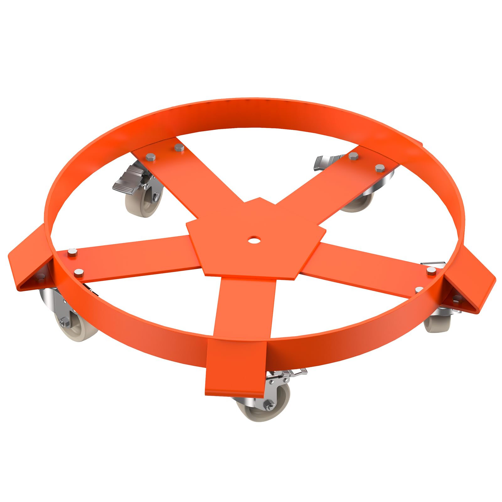 GAOMON 1250 LBS Capacity Drum Dolly, 55 Gallon Barrel Dolly with 5 Caster Wheels, Trash Can Dolly Non-tipping Hand, Orange Steel Frame Dolly