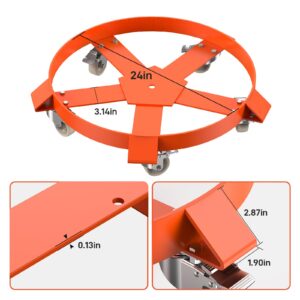 GAOMON 1250 LBS Capacity Drum Dolly, 55 Gallon Barrel Dolly with 5 Caster Wheels, Trash Can Dolly Non-tipping Hand, Orange Steel Frame Dolly