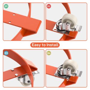 GAOMON 1250 LBS Capacity Drum Dolly, 55 Gallon Barrel Dolly with 5 Caster Wheels, Trash Can Dolly Non-tipping Hand, Orange Steel Frame Dolly