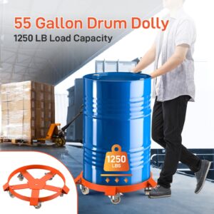 GAOMON 1250 LBS Capacity Drum Dolly, 55 Gallon Barrel Dolly with 5 Caster Wheels, Trash Can Dolly Non-tipping Hand, Orange Steel Frame Dolly