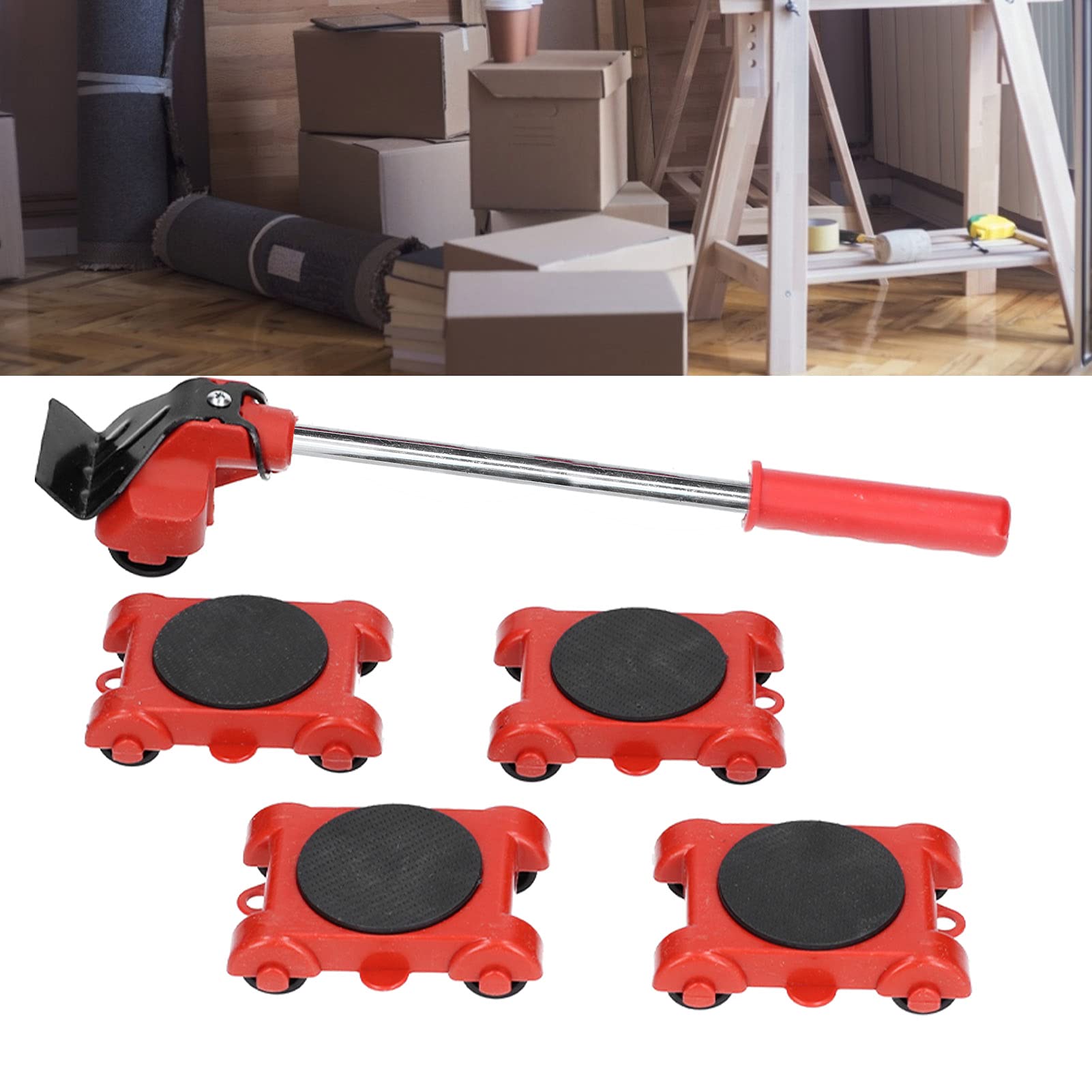 Furniture Moving Lifter, 5Pcs Furniture Moving Lifter Adjustable Height Multifunctional Heavy Duty Handling Tool Base 150 kg