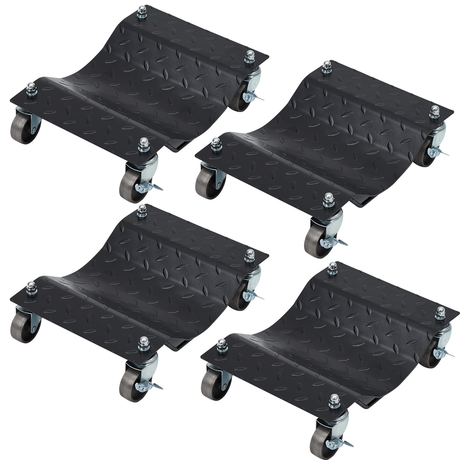 Car Dolly 4 Pack, Towallmark Wheel Car Dolly Tire Skates Premium Skates Moving Car Easy, Total 6000lbs High Load Bearing, Antiskid Plate Design, All-Direction Rotatable Wheel, 12’’x16’’, Black