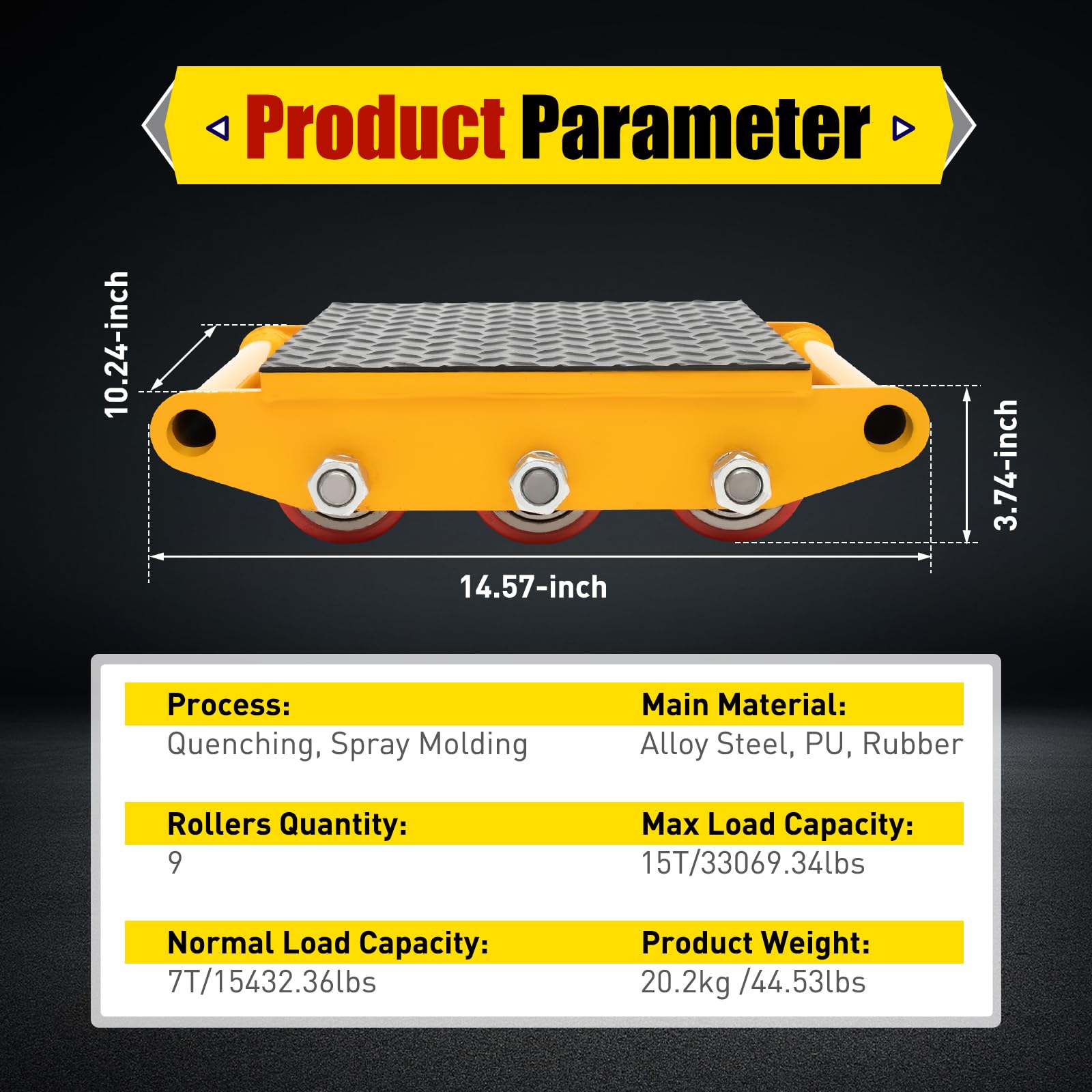 Serendicy 15T Machinery Skate Dolly 33000lbs Machinery Moving Skate Heavy Duty Machine Dolly Skate Machinery Roller Mover with 9 PU Rollers for Industrial Moving Equipment Heavy Objects Transportation