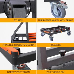 Folding Drywall Cart Heavy Duty,with Rubber Swivel Casters Panel Dolly Handling,Capacity for Home Warehouse, Handling Wall Panel,Sheetrock,Glass (Loading Deck No Extensible)