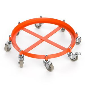 dexso 55 gallon drum dolly, 2000 lbs capacity heavy duty drum dolly with 8 caster wheels, trash can dolly non-tipping hand, orange steel frame barrel dolly