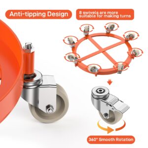 DEXSO 55 Gallon Drum Dolly, 2000 LBS Capacity Heavy Duty Drum Dolly with 8 Caster Wheels, Trash Can Dolly Non-tipping Hand, Orange Steel Frame Barrel Dolly