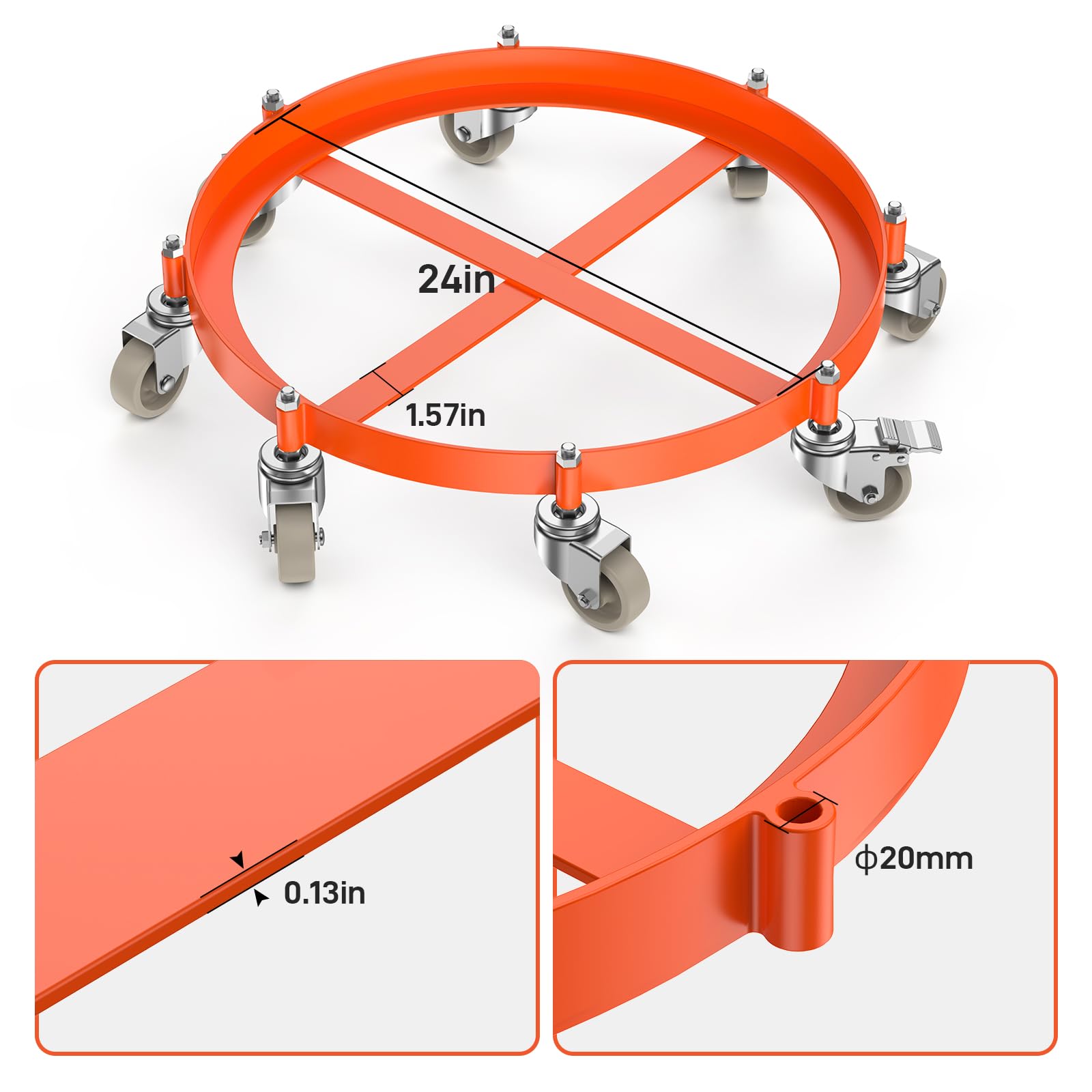 NeapNuuk Two-Piece 55 Gallon Drum and Barrel Dolly, 2000 LBS Capacity Dolly with 8 Caster Wheels, Trash Can Dolly Non-tipping Hand, Orange Steel Frame Dolly