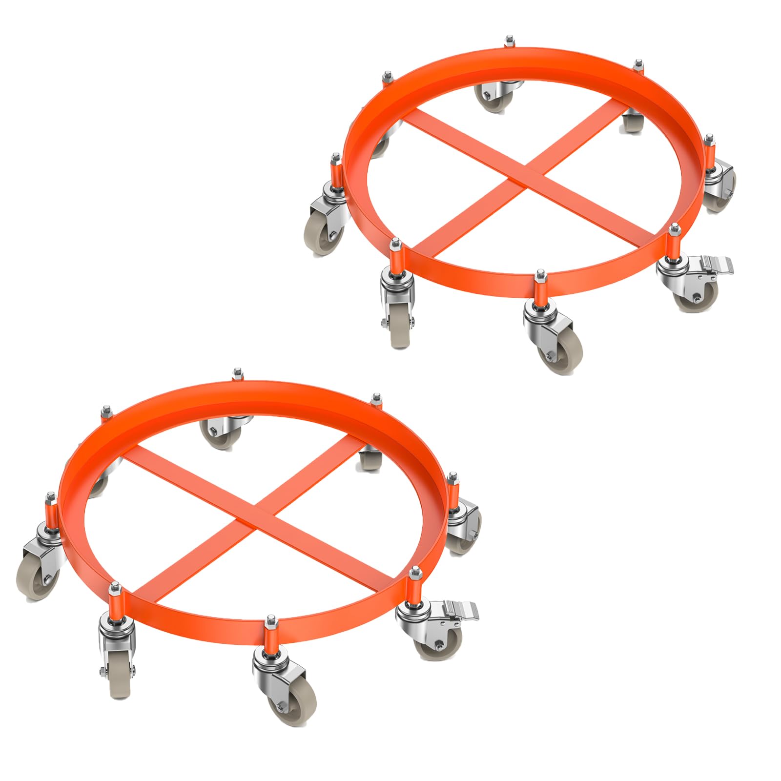 NeapNuuk Two-Piece 55 Gallon Drum and Barrel Dolly, 2000 LBS Capacity Dolly with 8 Caster Wheels, Trash Can Dolly Non-tipping Hand, Orange Steel Frame Dolly