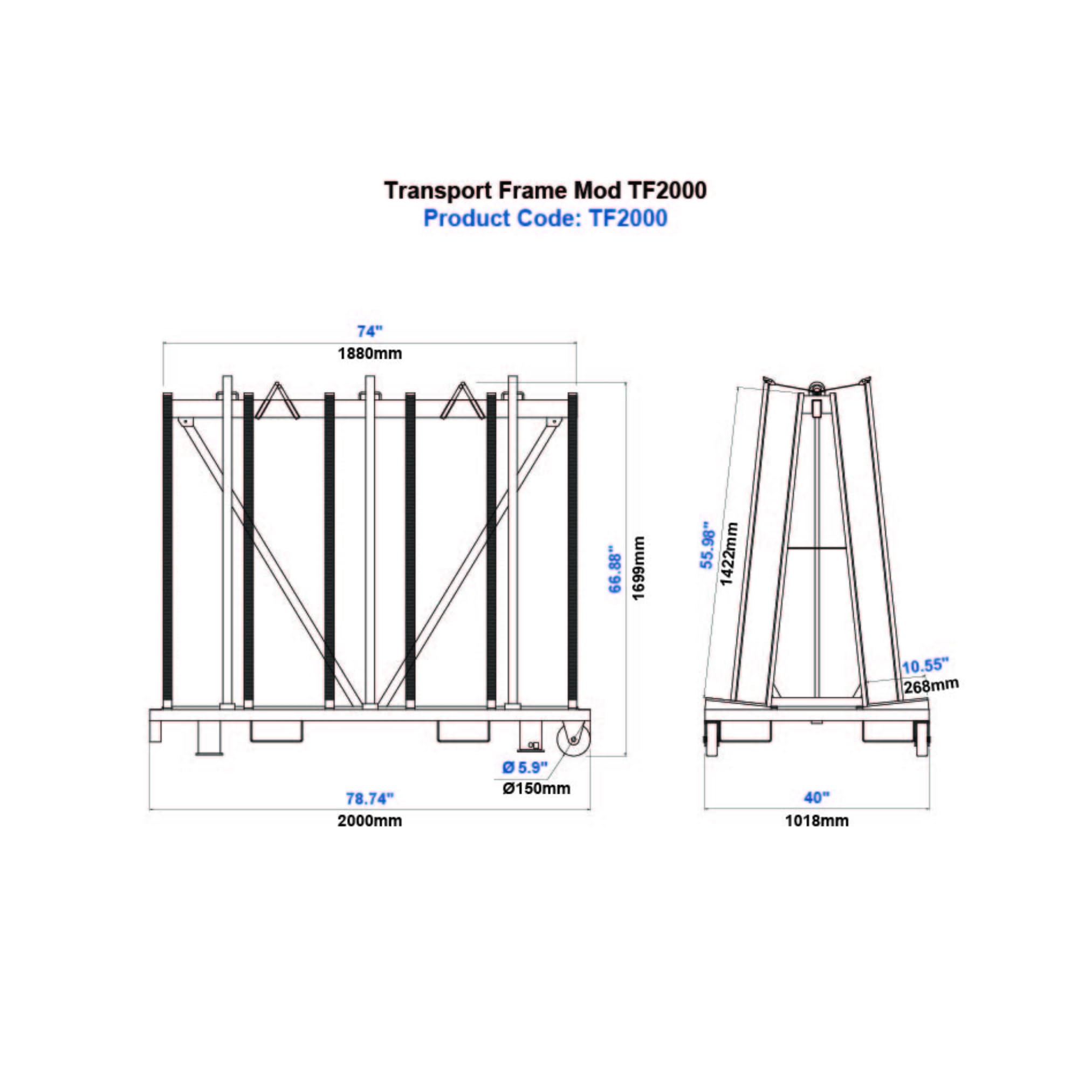 Aardwolf Heavy-Duty Transport Frame TF2000: Secure and Versatile Solution for Safely Moving Vanity Tops and Workpieces - Ideal for Stone Fabrication Shops, Construction Sites, and More, Blue