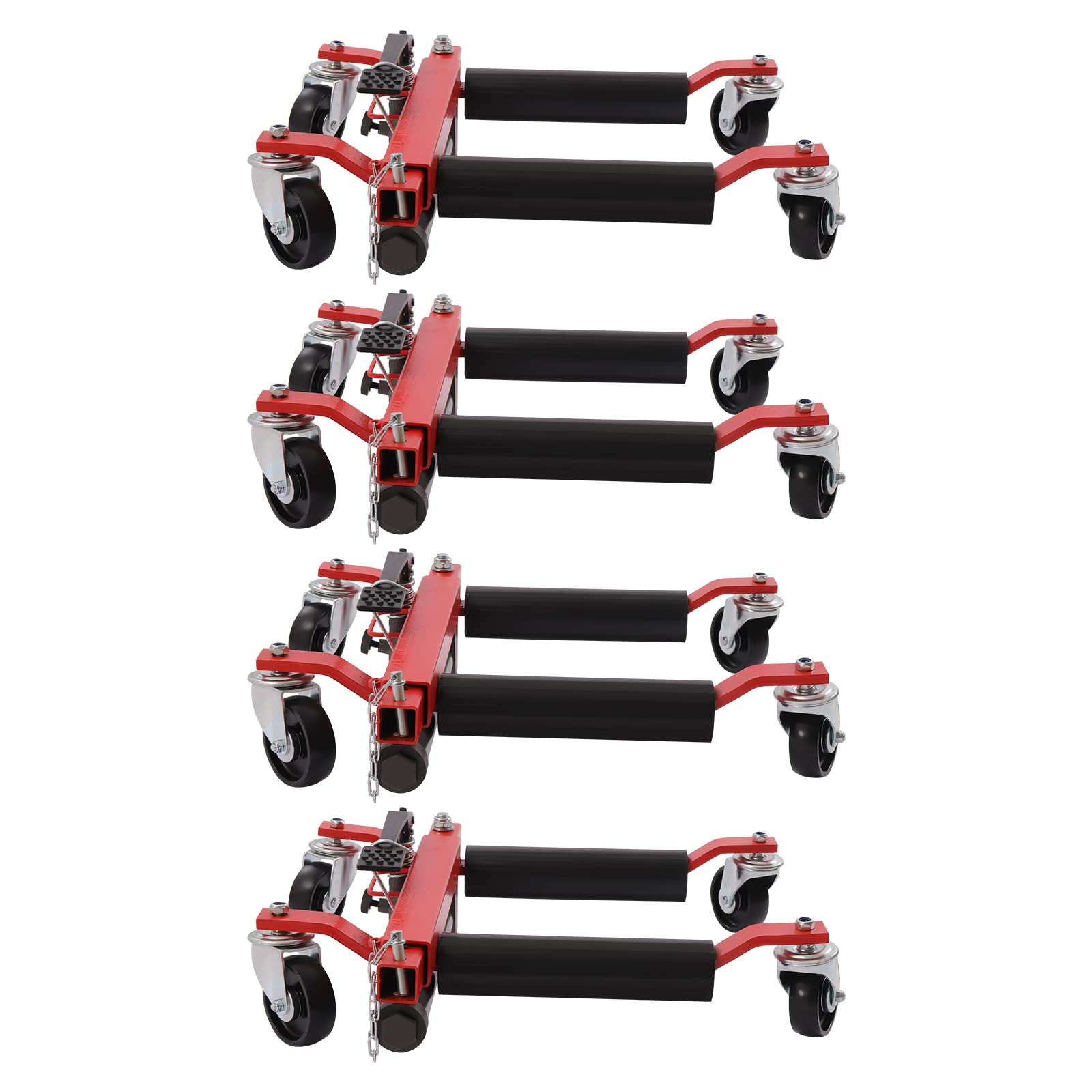 Pack of 4 Premium Skates Wheel Car Dolly Repair Slide,Wheel Dolly Car Skates,Vehicle Car Moving Dolly,Heavy Duty 4 Tire Wheel Dolly Car Stakes,1500LBS,Black Red