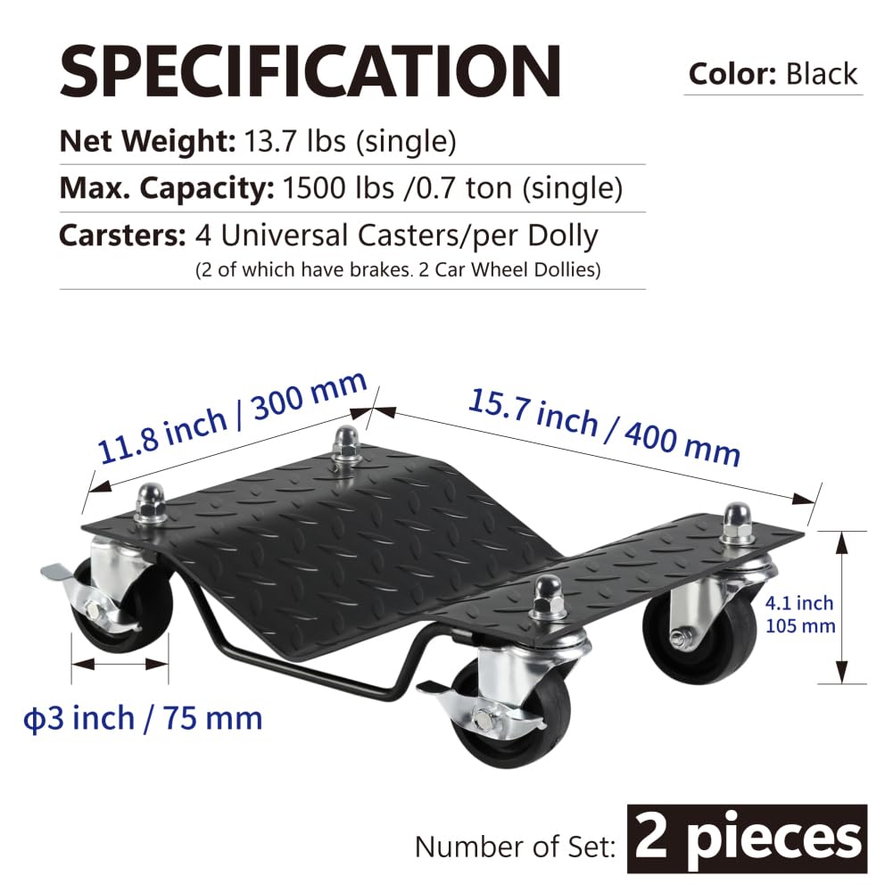 Wheel Dolly, Car Moving Dolly 3000 lbs, Wheel Dolly Car Tire Stake, Heavy-Duty Car Tire Dolly Cart Moving Cars, Trucks, Trailers, Motorcycles, and Boats (2PC)