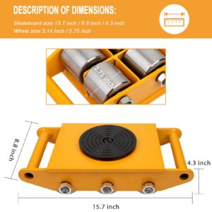 FAHKNS Machine Skates 17600 LBS, 360° Rotation Disc Machinery Moving Skate with 6 Steel Rollers, Heavy Duty Industrial Machinery Mover Skate for Warehouse, Workshop Moving Equipment, Yellow