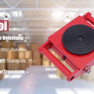 Bitodd 6T Machinery Roller Mover Machine, Compact and Lightweight Disc 360 Degrees Mechanical Trucks, Dolly Skate Cargo Trolley Heavyduty for Large Heavy Objects and Daily Furniture (Red)