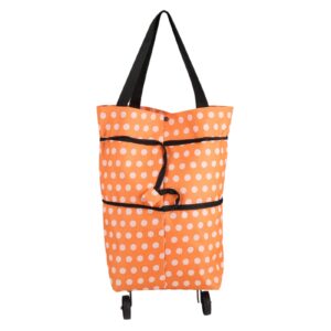 Oxford Cloth Material Foldable Dual Purpose Wheel Rolling Shopping Bag (Orange dots)