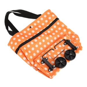 Oxford Cloth Material Foldable Dual Purpose Wheel Rolling Shopping Bag (Orange dots)