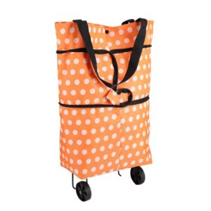 Oxford Cloth Material Foldable Dual Purpose Wheel Rolling Shopping Bag (Orange dots)