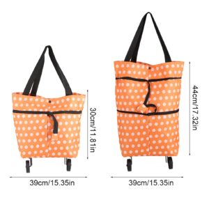 Oxford Cloth Material Foldable Dual Purpose Wheel Rolling Shopping Bag (Orange dots)