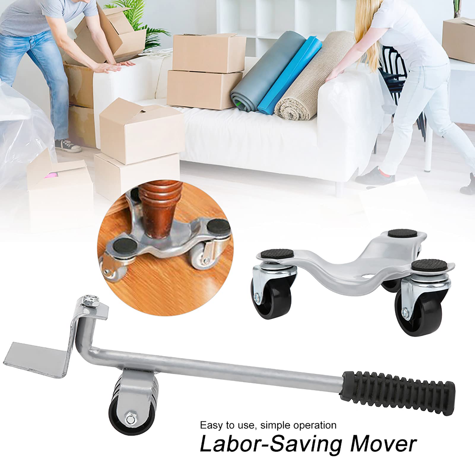 Furniture Dolly,Silver Lifter Moving Plate Furniture Lift Mover Tool Furniture Transport Set for Moving Heavy Furniture Refrigerator Sofa,Heavy Objects Bearing 400KG