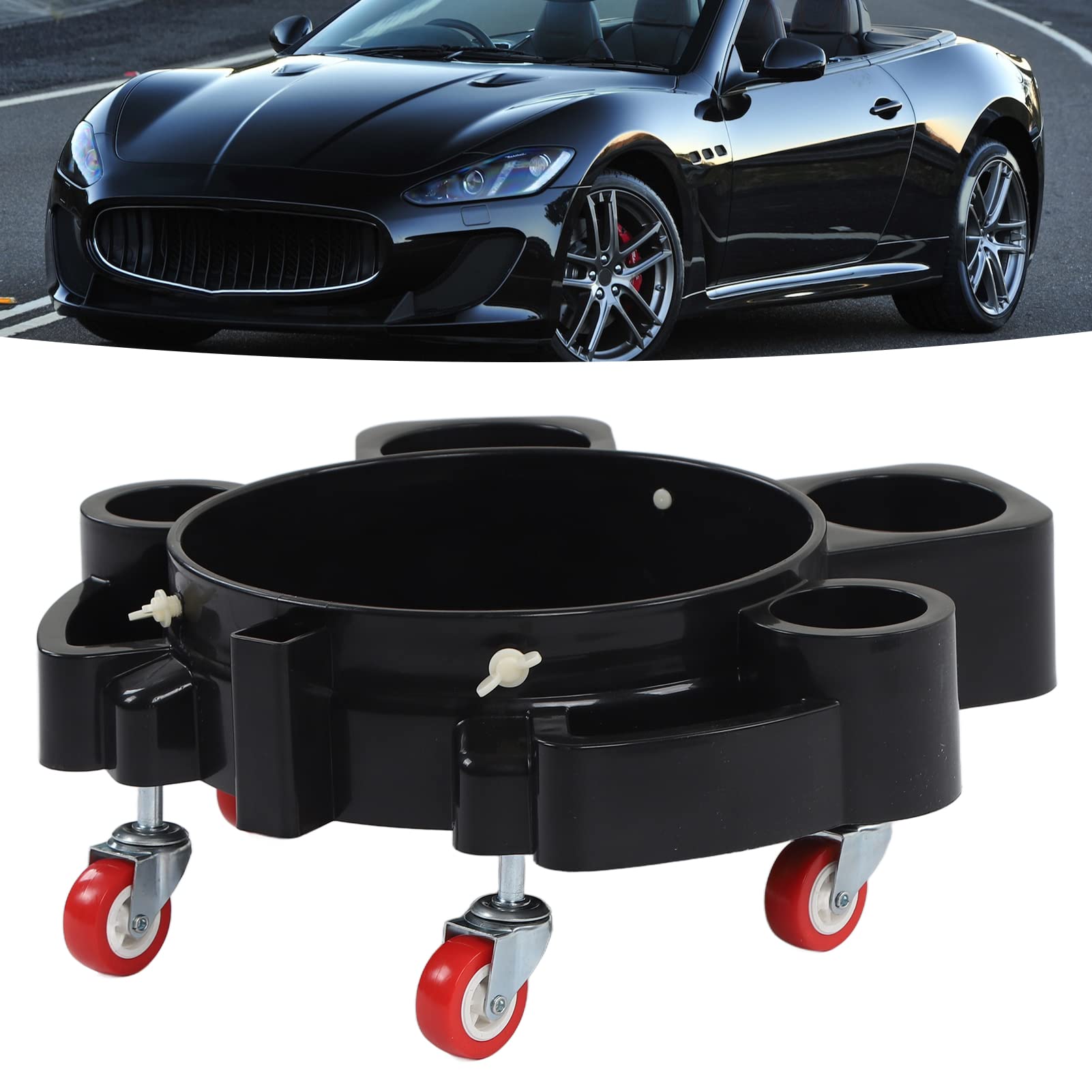 Gavigain Rolling Bucket Dolly, 360° Swivel Casters Black Portable Efficient Car Wash Detailing Dolly for Heavy Duty Cleaning