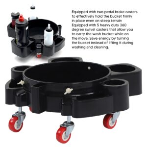 Gavigain Rolling Bucket Dolly, 360° Swivel Casters Black Portable Efficient Car Wash Detailing Dolly for Heavy Duty Cleaning