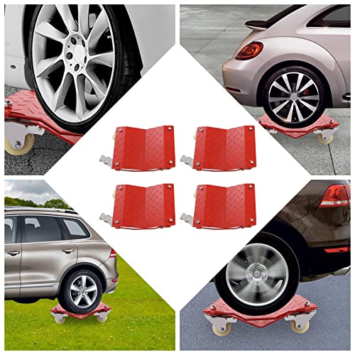 WOHAIPA Wheel Dolly Car Tire Stakes Set 4 Pack Red Heavy Duty 6800lbs Total Capacity 14x11inch for Tow or Vehicle Storage Furniture Movers