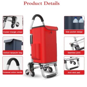 PIPRE Portable Shopping cart Bigger carts with 3 Wheels Foldable, Red Shopping Grocery Foldable Cart