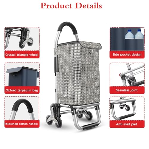 PIPRE Shopping carts Folding Grocery Cart 3 Wheels Heavy Duty Shopping Hand Truck Made for Condos Apartments,40 inch Handle Height, 22" x 12" x 40", Checkerboard Motif