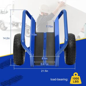 Heavy Duty Panel Dolly Extended Model Slab Dolly with 10" Solid Rubber Tires Wheels 1000LBS Load Capacity All Terrain Moving Cart with Handle for Drywall Sheet, Material Handling