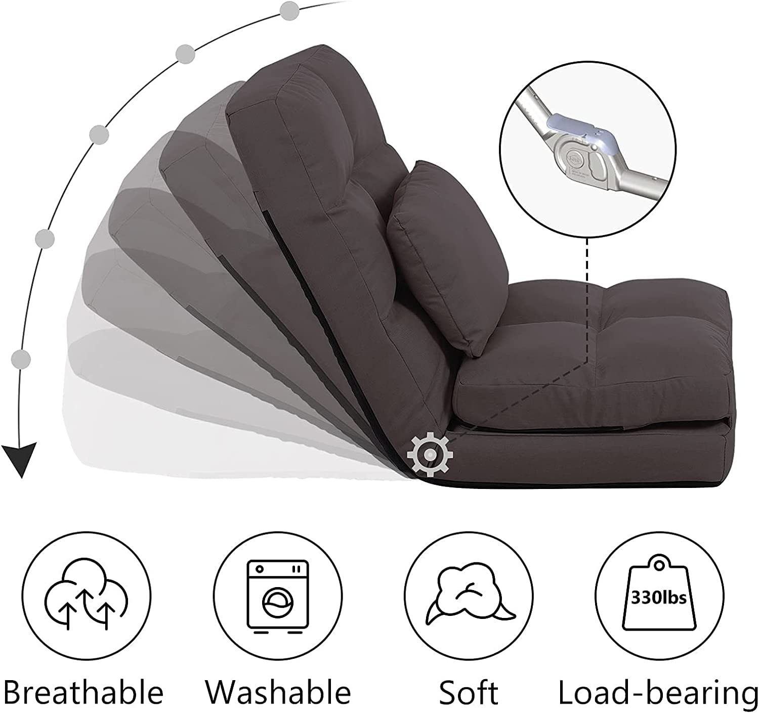 FLOGUOR Chaise Lounge Indoor, 14-Position Floor Chair with Back Support for Adults Kids, Folding Lazy Sofa Chair Lounge Chair with a Padded Pillow for Living Room, Bedroom, for Gaming Reading 8823CO