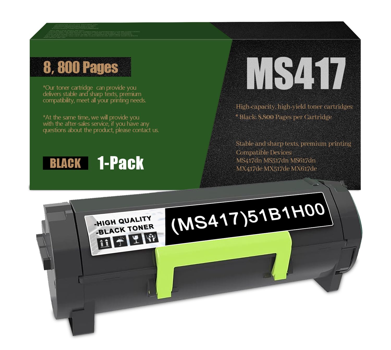 TANFENJR 51B1H00 Toner Cartridge 1-Pack Compatible Replacement for 51B1H00 Toner MS417dn MS517dn MS617dn MX417de MX517de MX617de Printer