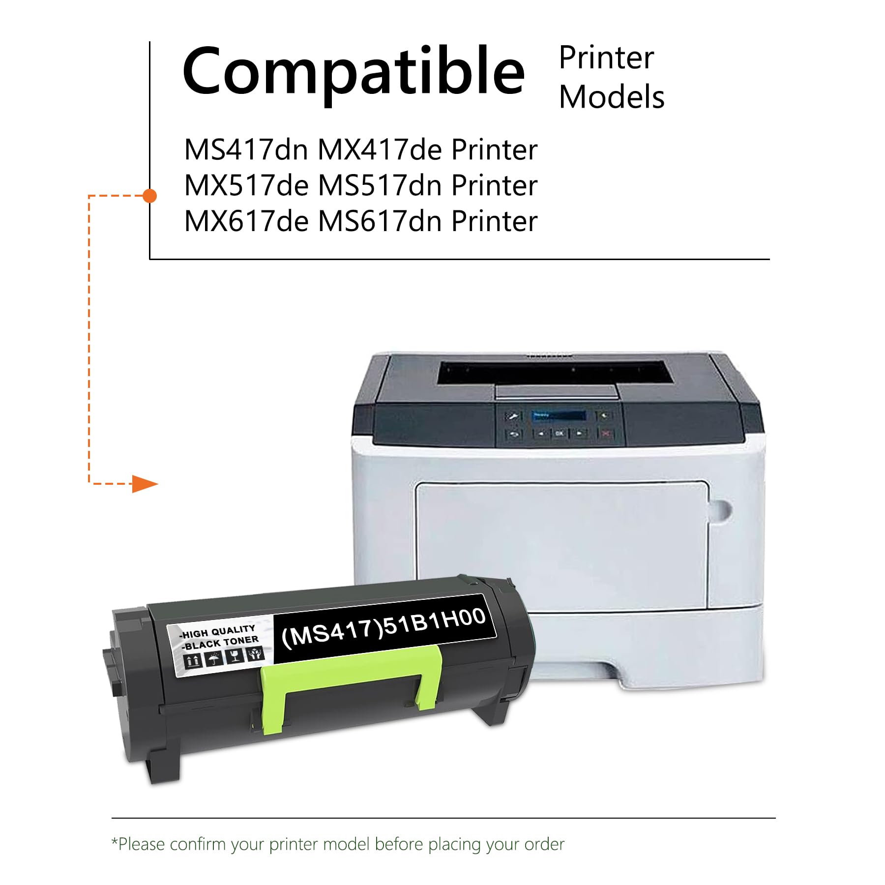 TANFENJR 51B1H00 Toner Cartridge 1-Pack Compatible Replacement for 51B1H00 Toner MS417dn MS517dn MS617dn MX417de MX517de MX617de Printer