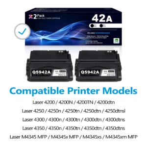 42A Q5942A Toner Cartridge with CHIP 2 Pack: High Yield Replacement for HP 42A Black Toner Cartridge Q5942X Q5945A Works with Laser 4200, 4250, 4300, 4350, M4345 MFP Series Printer | Q5942A 42A Ink