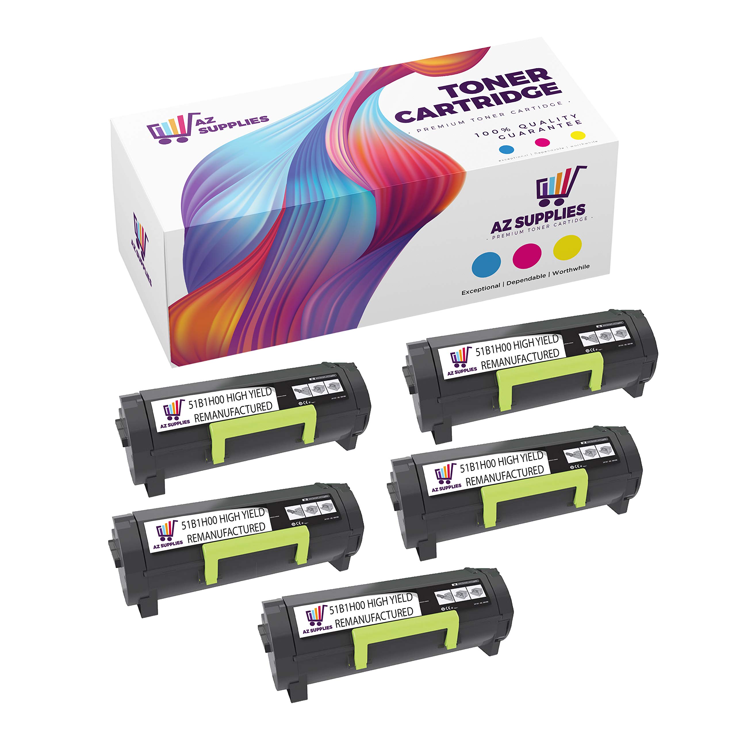 AZ SUPPLIES Compatible Toner Cartridge Replacement for Lexmark 51B1H00 HIGH Yield REMANUFACTURED MS417DN MS517DN MS617DN MX417DE MX517DE MX617DE Black 5 Packs