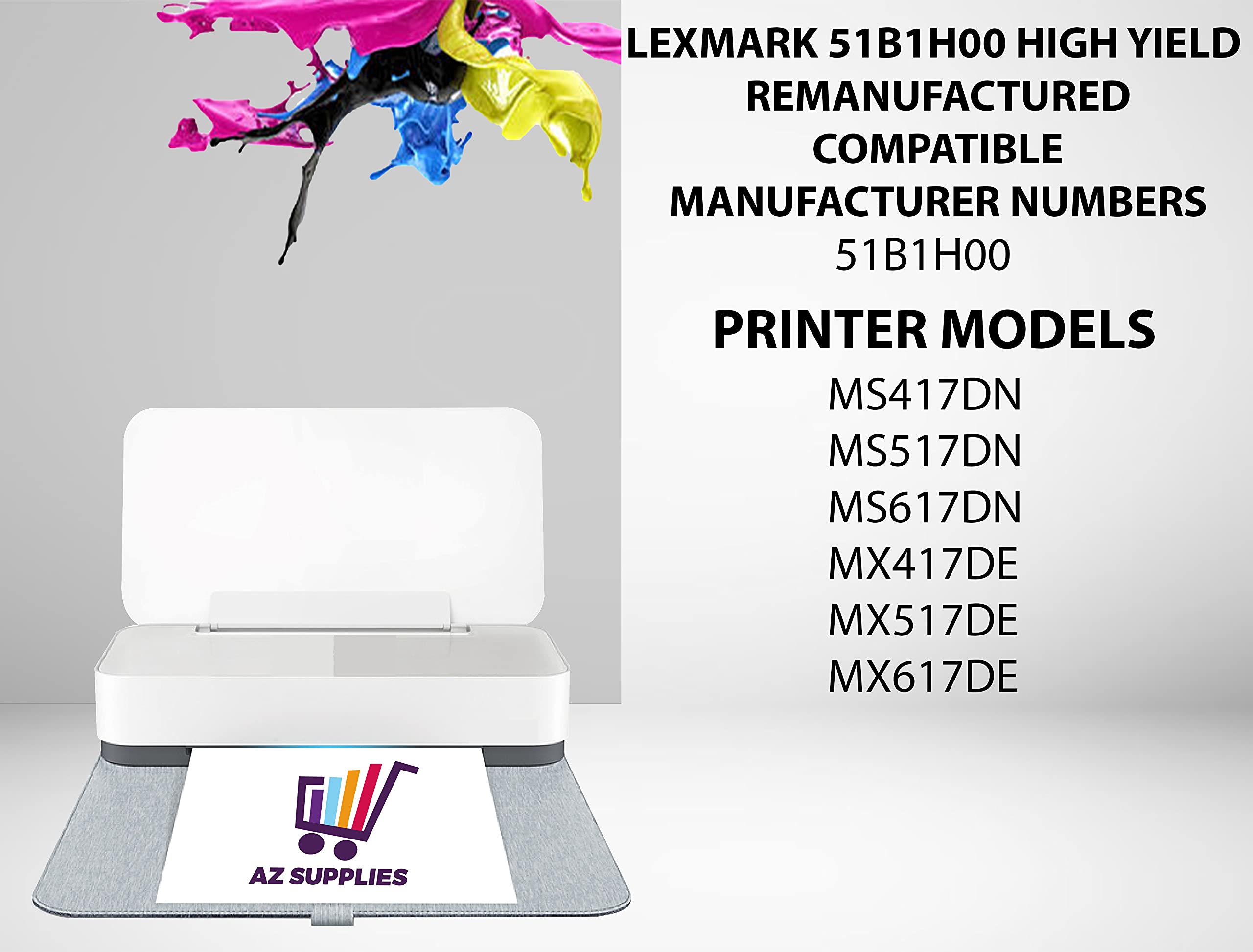 AZ SUPPLIES Compatible Toner Cartridge Replacement for Lexmark 51B1H00 HIGH Yield REMANUFACTURED MS417DN MS517DN MS617DN MX417DE MX517DE MX617DE Black 5 Packs